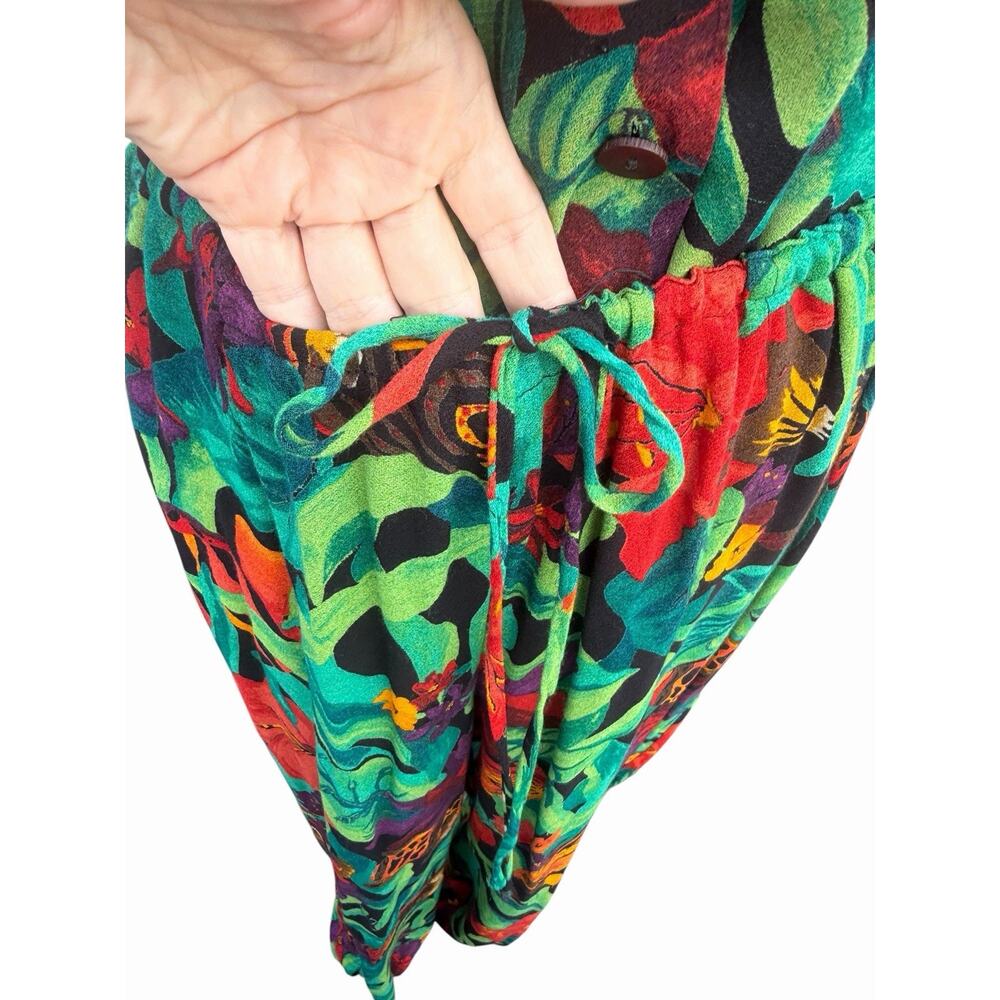 Vintage 90s Carol Little 3 Piece Tropical Rayon Set Top Skirt Pants USA Size 10 - Picture 9 of 16